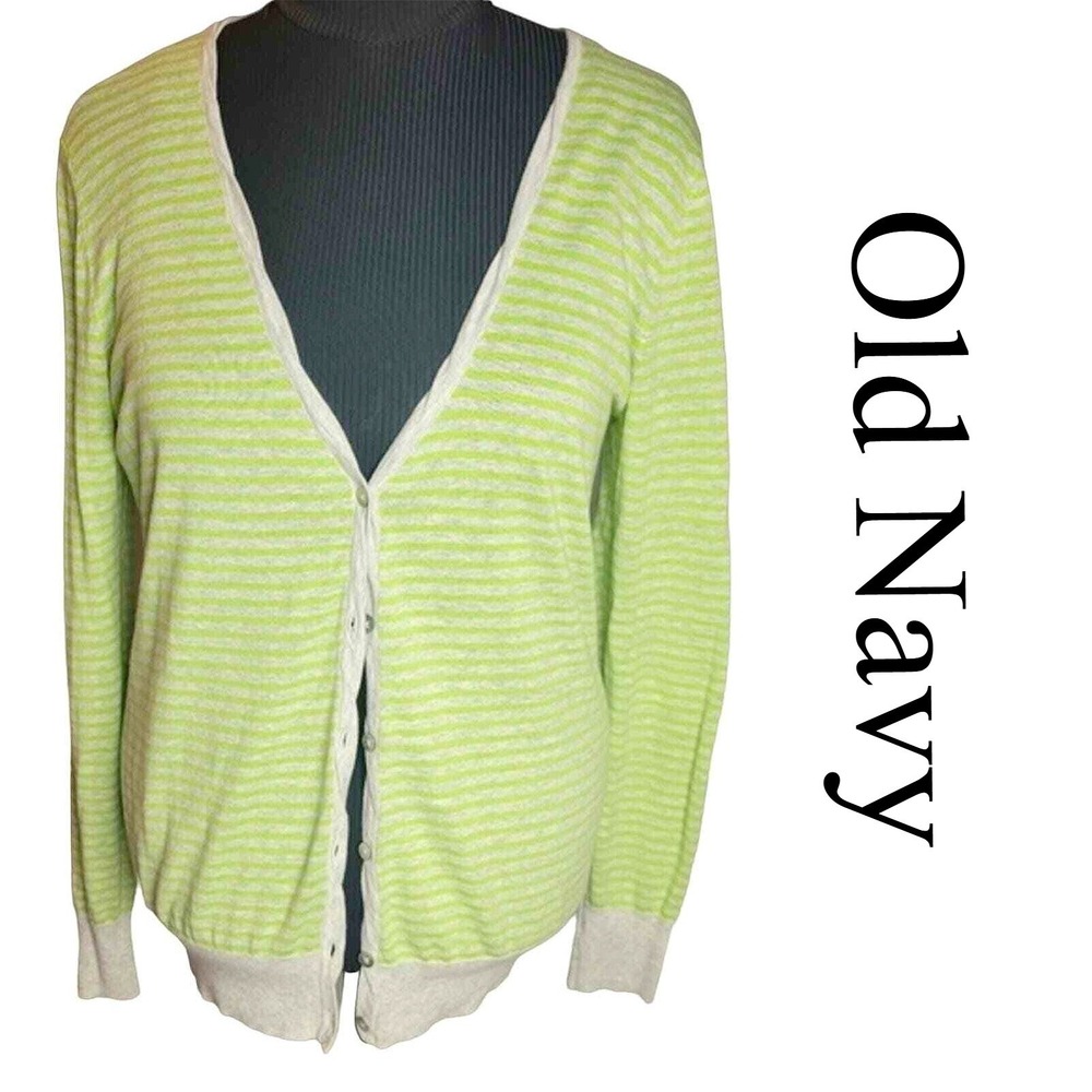 Old Navy Striped‎ Cardigan Sweater L, Long Sleeve, Button Down, Casual Knit Top
